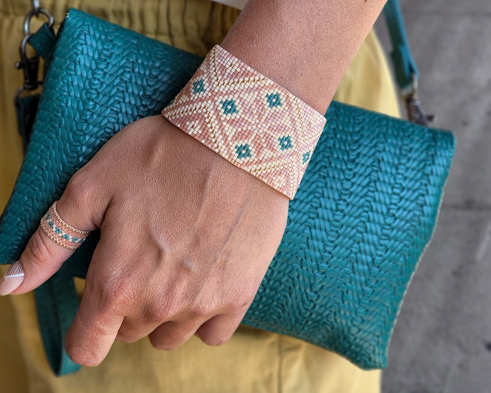 Everyday delicate bracelet for her women girl girlfriend mother mom sister daughter aunt wife bridesmade Gift for 18th 21st 30th birthday anniversary wedding special occasion party New Year Christmas Mother’s day Valentine’s day. Unique minimalist bohemian handmade beaded jewelry set. Wide statement wrap cuff bracelet and ring. Free delivery in Pensacola, Gulf Breeze, Pensacola Beach.