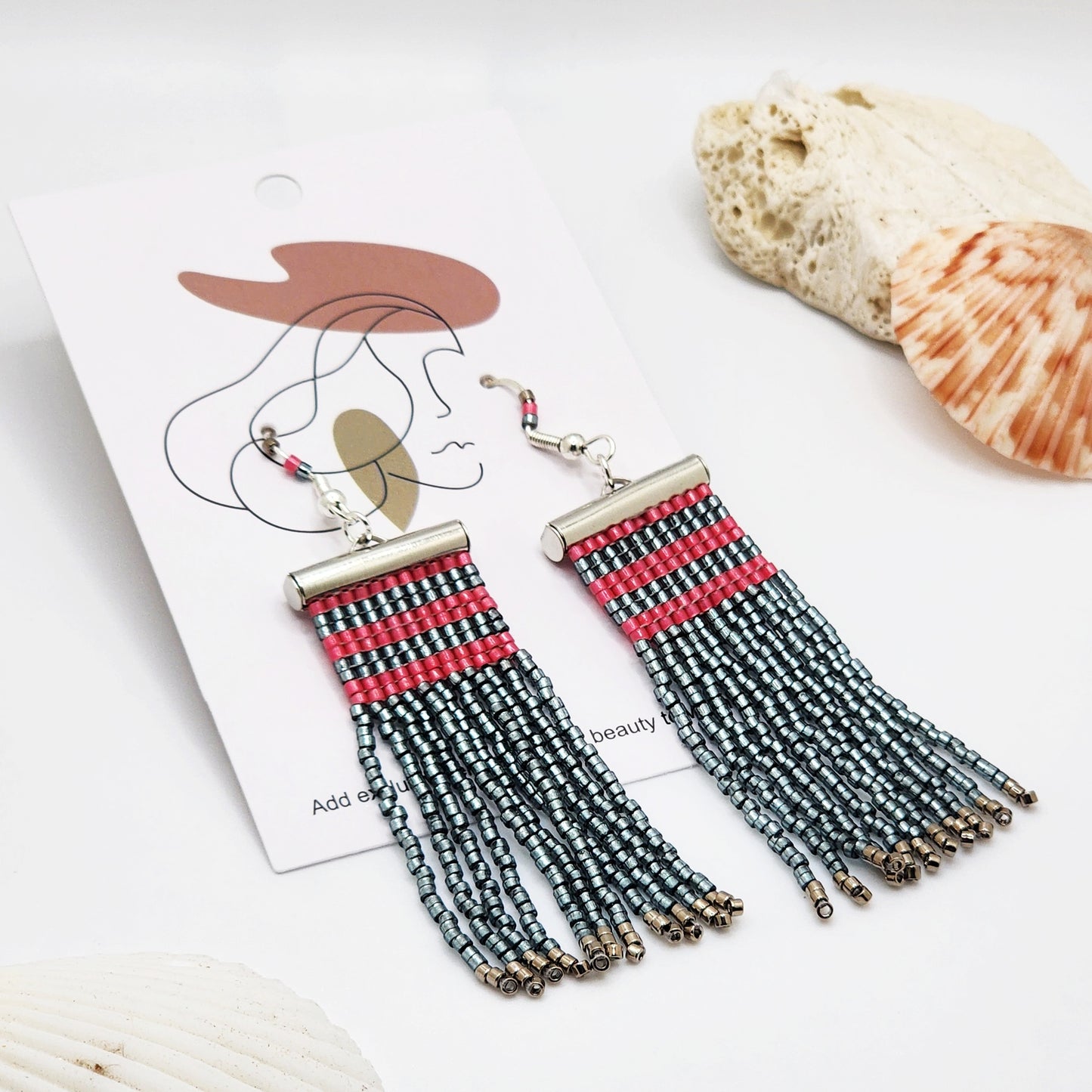 Coastal fringe earrings set Freen & Beige