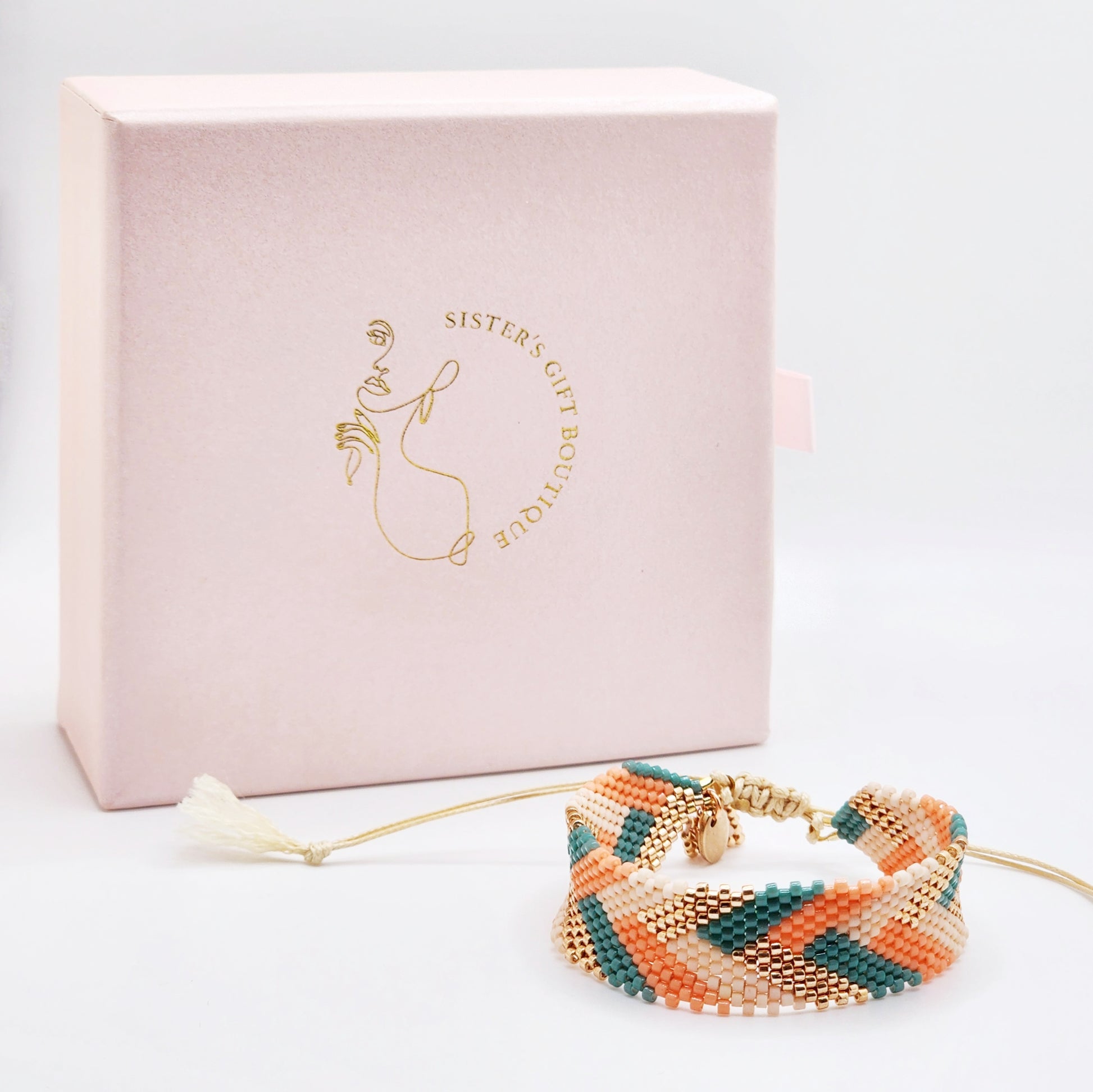 Perfect unique handmade gift for 18th 21st Birthday Christmas. Teenager colorful jewelry, minimalist wrist bracelet for girlfriend, sister, daughter, friend. Trend peach pink green colors of 2024!